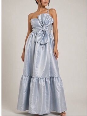NEW Size 14 Pale Blue Bow Front One Shoulder Corset Back Formal Gown Maxi Dress